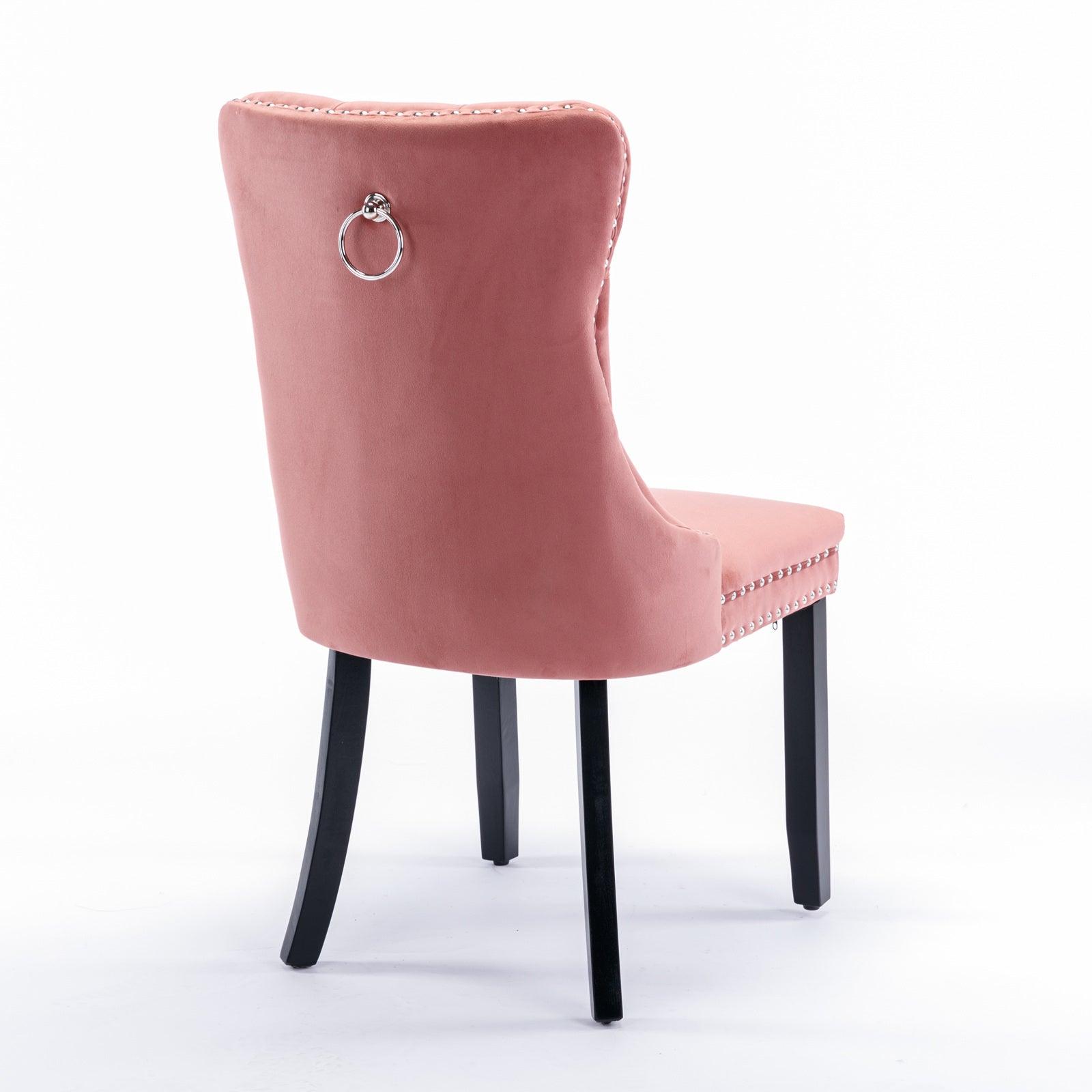 Allena Set Of 2 Velvet Upholstered Dining Chairs Nailhead Trim - Pink LamCham