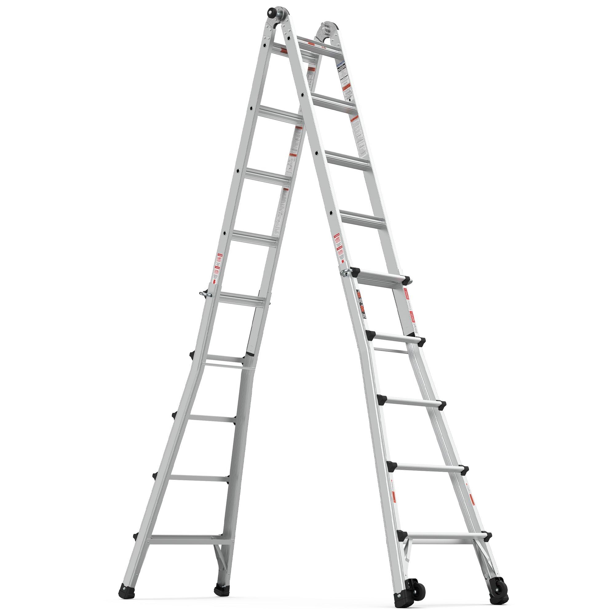 Aluminum Multi-Position Ladder With Wheels, 300 Lbs Weight Rating, 22 FT LamCham