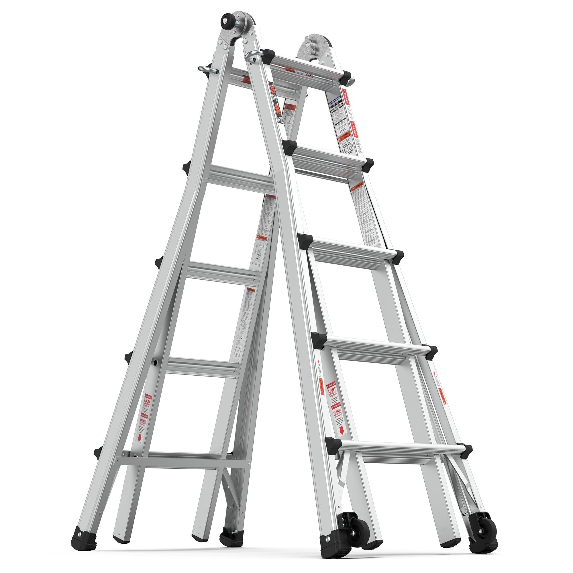 Aluminum Multi-Position Ladder With Wheels, 300 Lbs Weight Rating, 22 FT LamCham