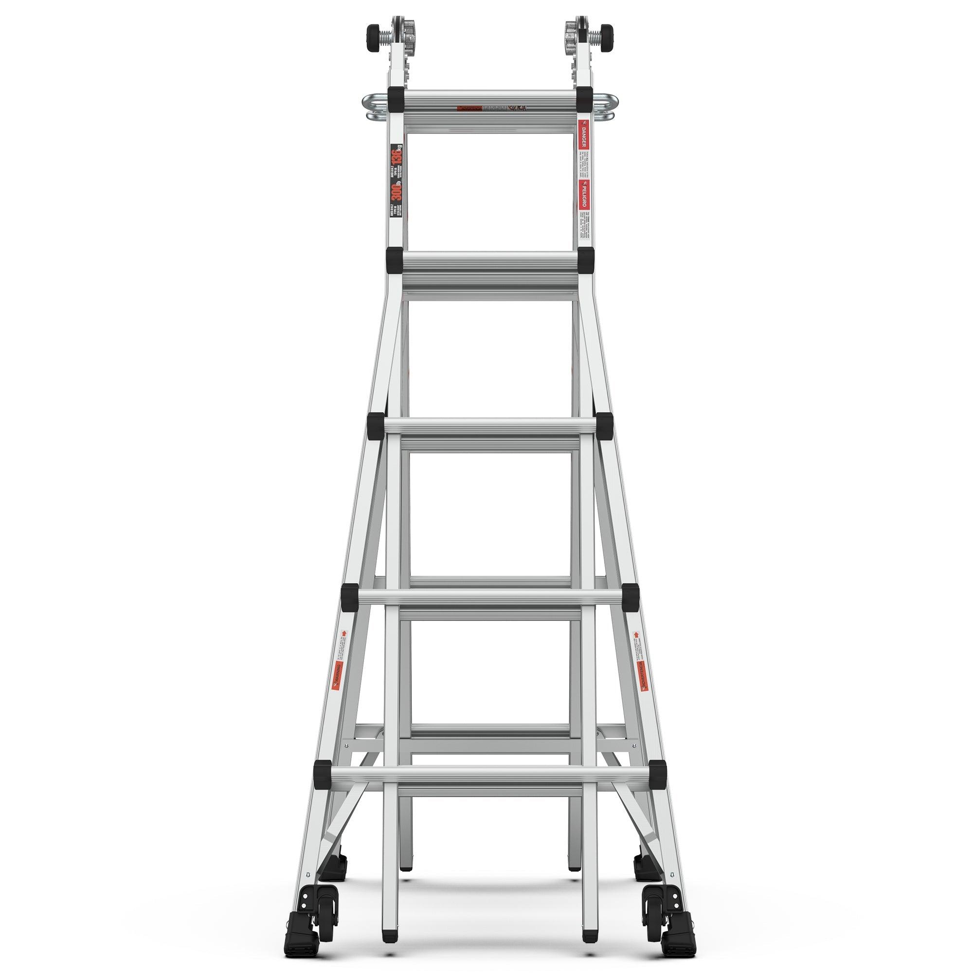 Aluminum Multi-Position Ladder With Wheels, 300 Lbs Weight Rating, 22 FT LamCham