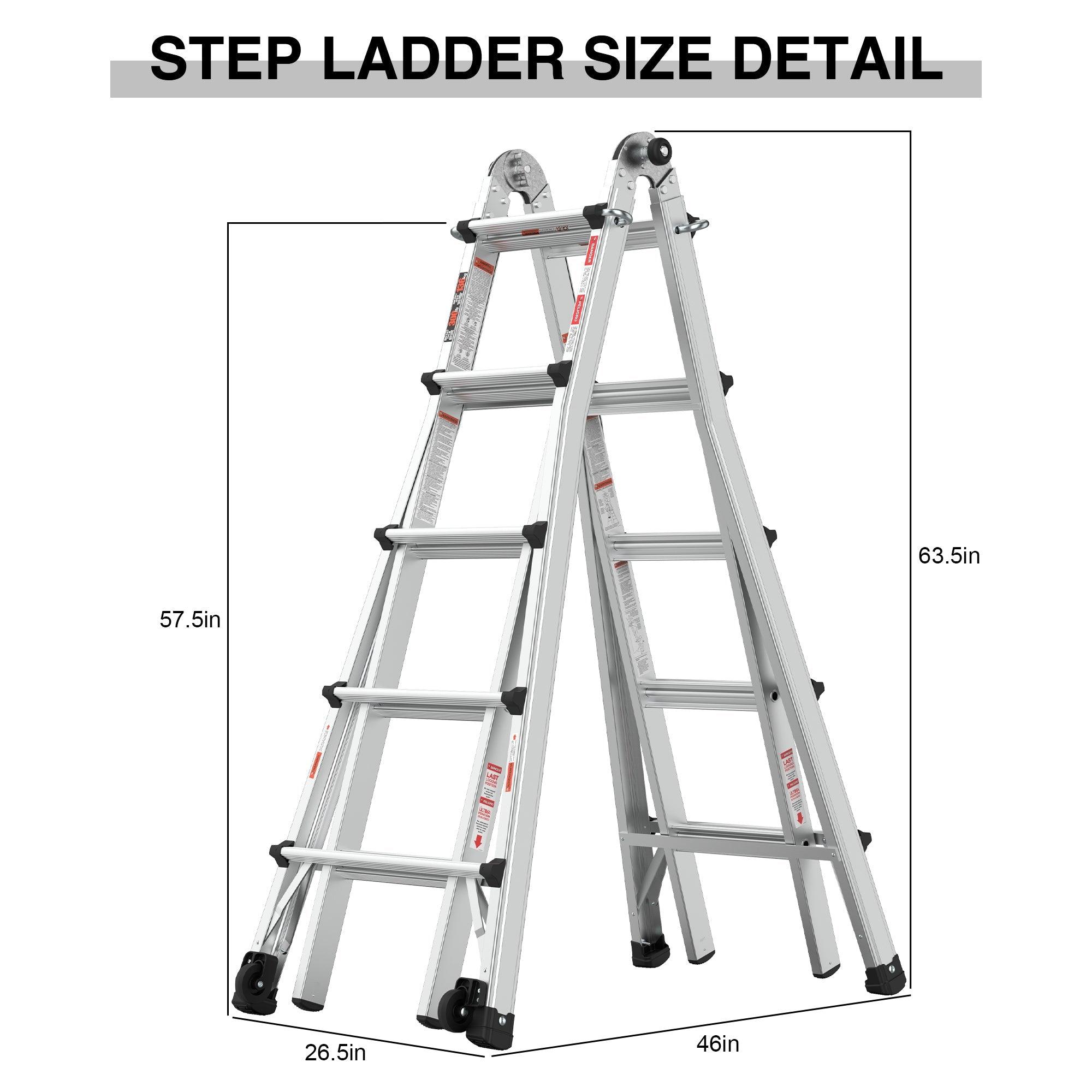 Aluminum Multi-Position Ladder With Wheels, 300 Lbs Weight Rating, 22 FT LamCham