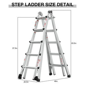 Aluminum Multi-Position Ladder With Wheels, 300 Lbs Weight Rating, 22 FT LamCham