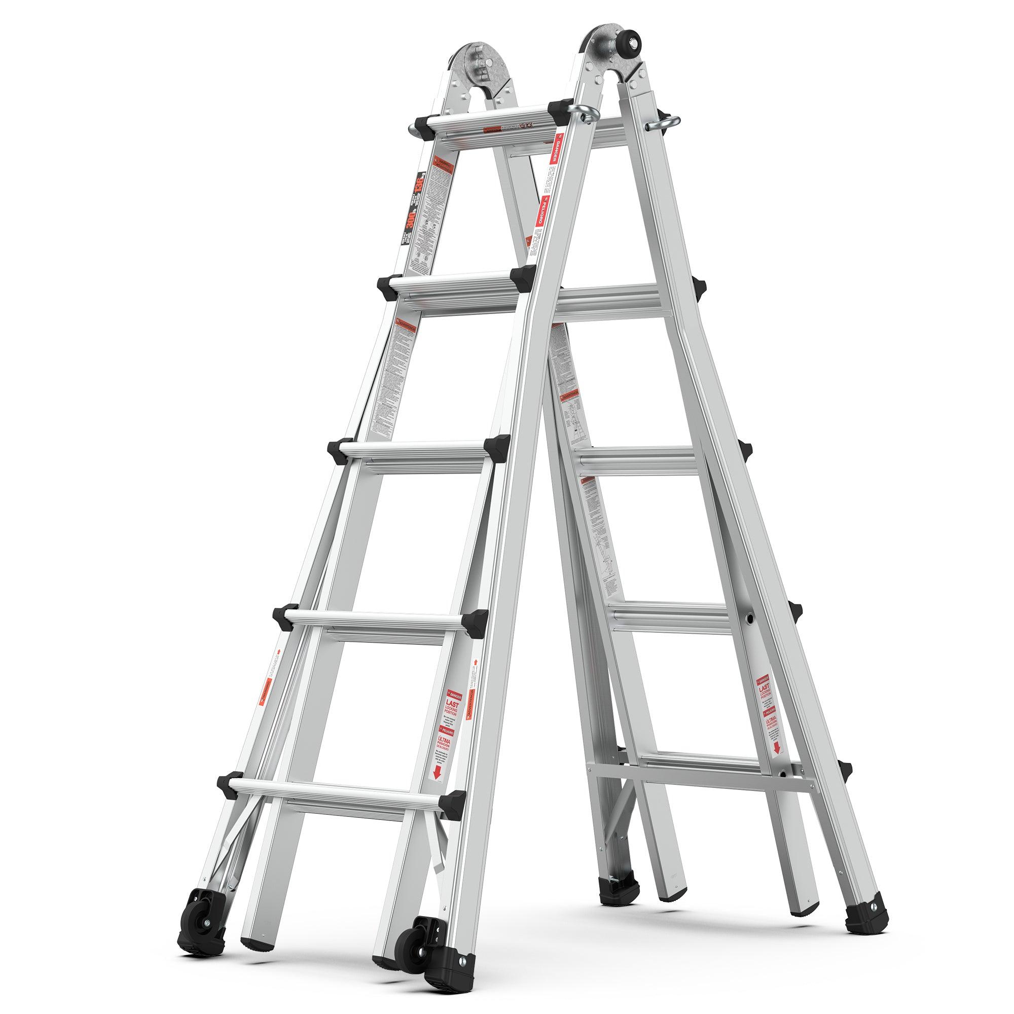 Aluminum Multi-Position Ladder With Wheels, 300 Lbs Weight Rating, 22 FT LamCham