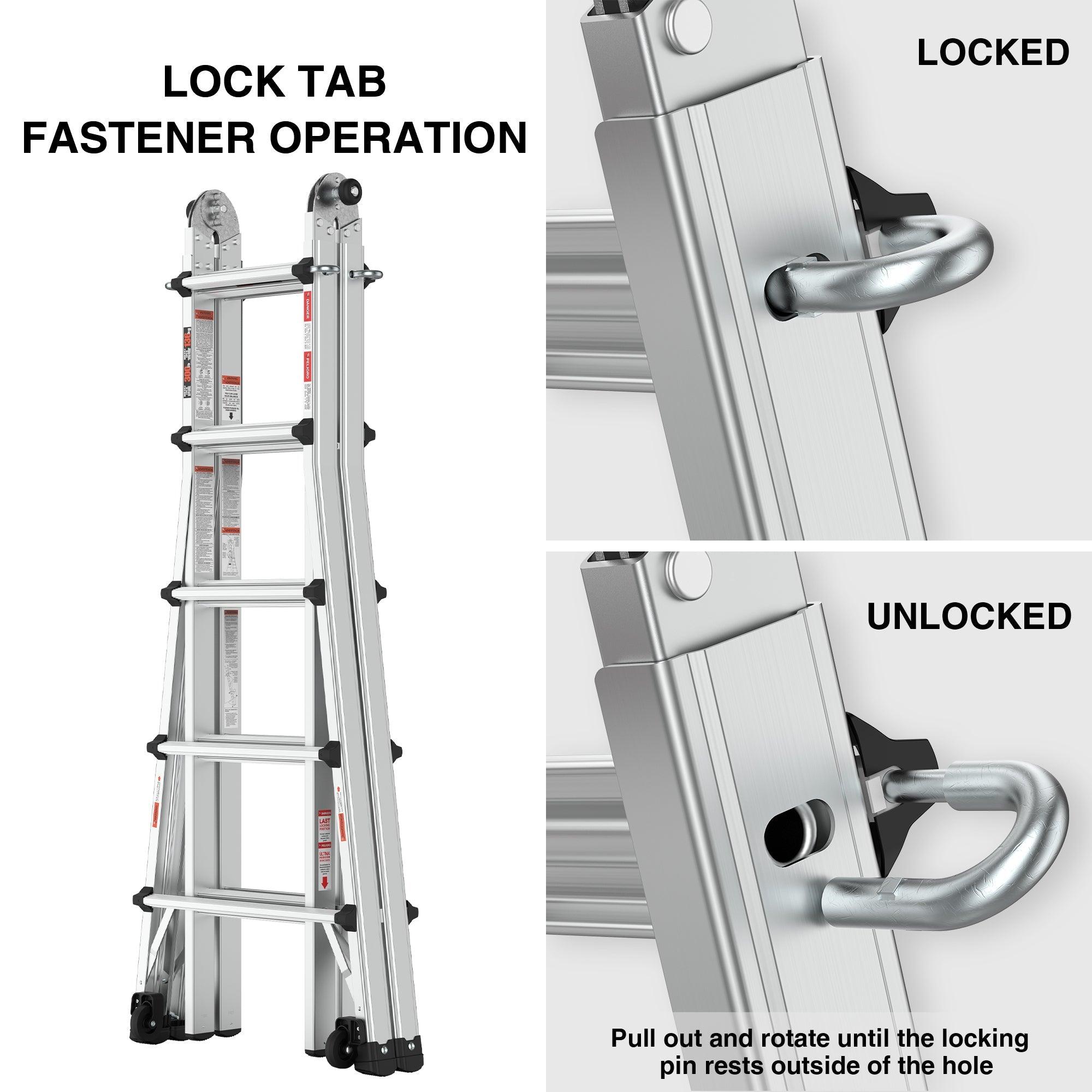 Aluminum Multi-Position Ladder With Wheels, 300 Lbs Weight Rating, 22 FT LamCham