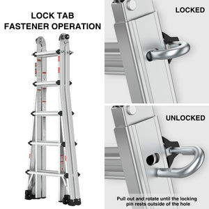 Aluminum Multi-Position Ladder With Wheels, 300 Lbs Weight Rating, 22 FT LamCham