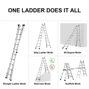 Aluminum Multi-Position Ladder With Wheels, 300 Lbs Weight Rating, 22 FT LamCham