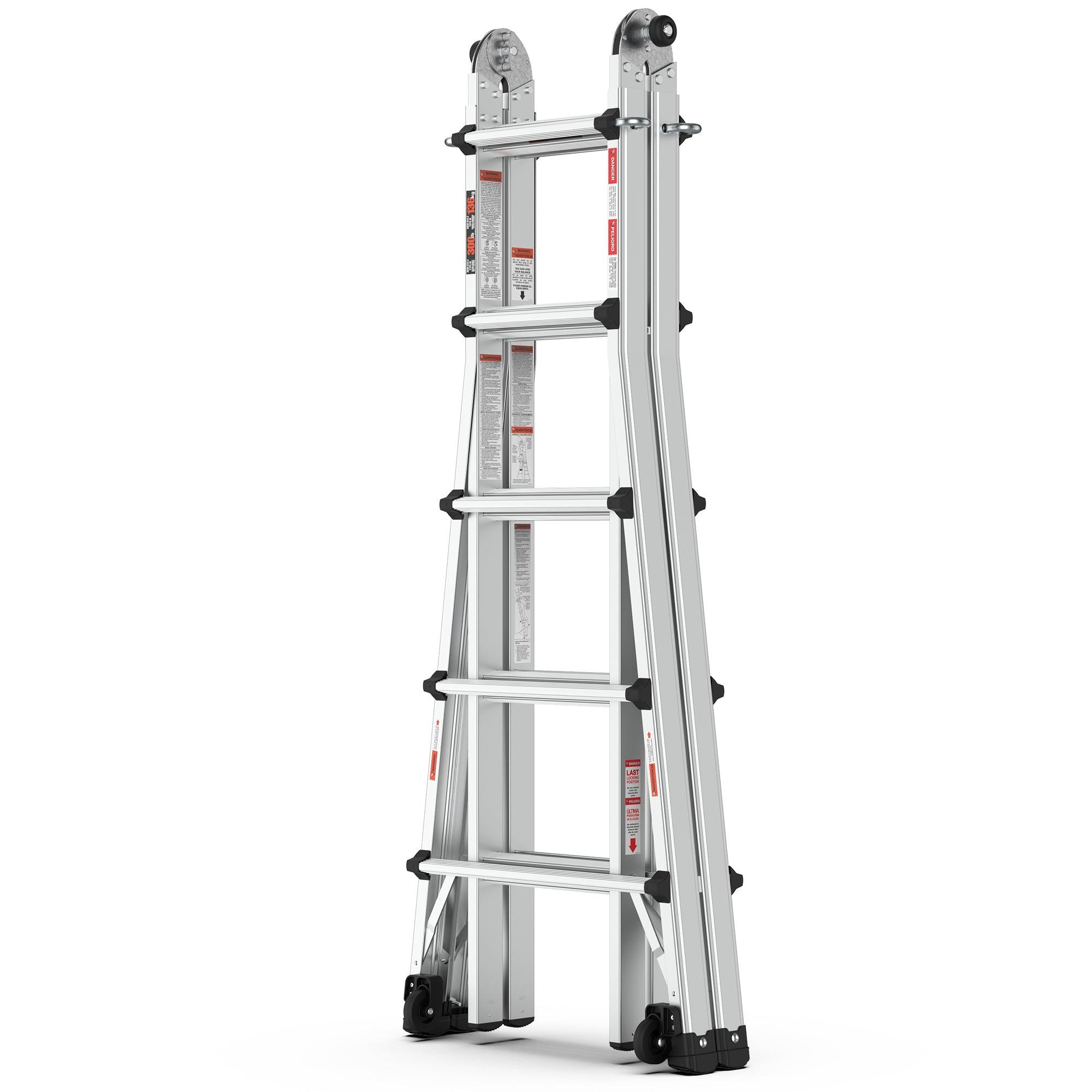 Aluminum Multi-Position Ladder With Wheels, 300 Lbs Weight Rating, 22 FT LamCham