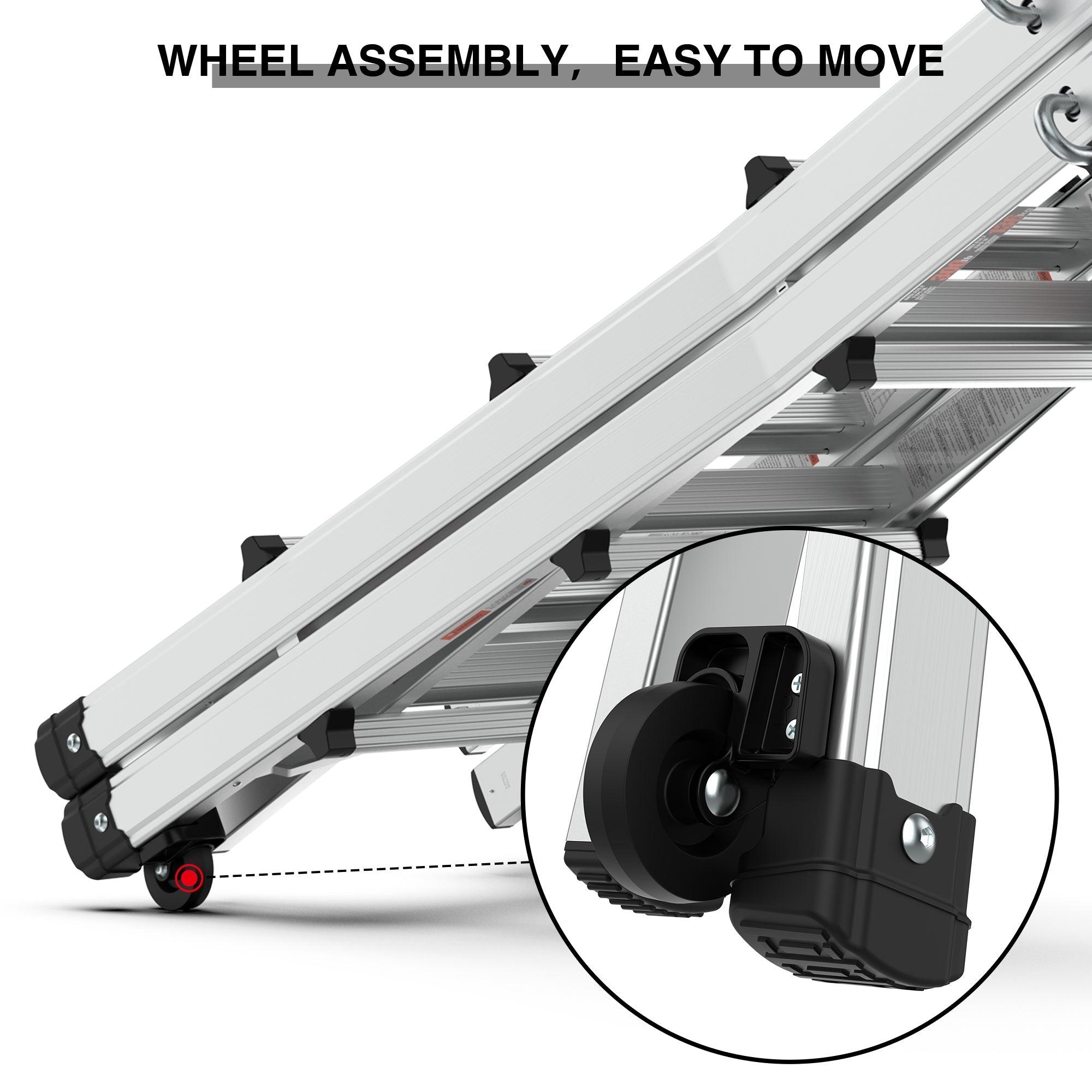 Aluminum Multi-Position Ladder With Wheels, 300 Lbs Weight Rating, 22 FT LamCham