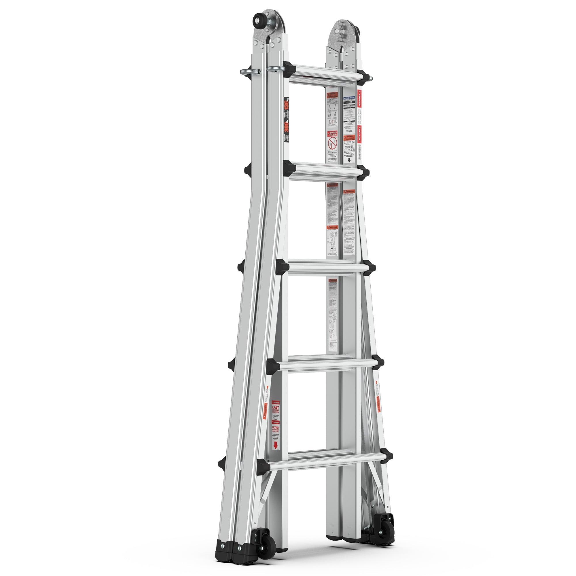 Aluminum Multi-Position Ladder With Wheels, 300 Lbs Weight Rating, 22 FT LamCham