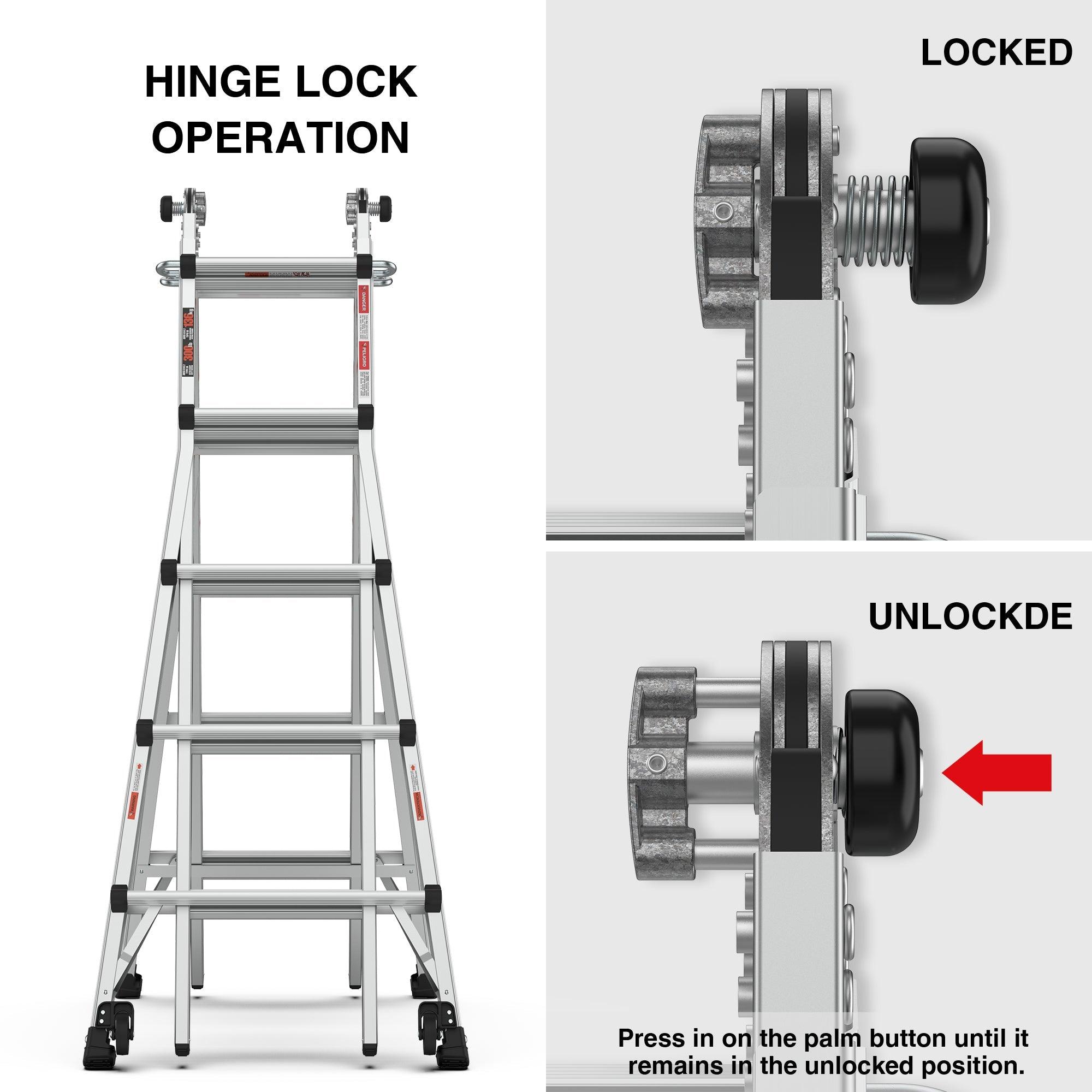 Aluminum Multi-Position Ladder With Wheels, 300 Lbs Weight Rating, 22 FT LamCham