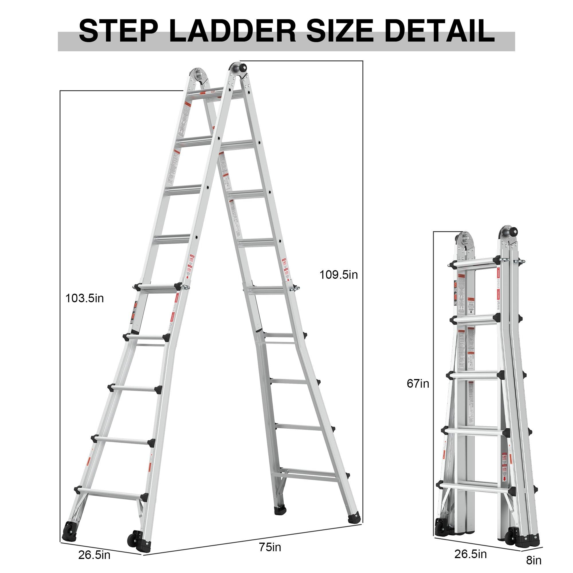 Aluminum Multi-Position Ladder With Wheels, 300 Lbs Weight Rating, 22 FT LamCham