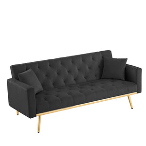 BLACK Convertible Folding Futon Sofa Bed, Sleeper Sofa Couch For Compact Living Space. LamCham