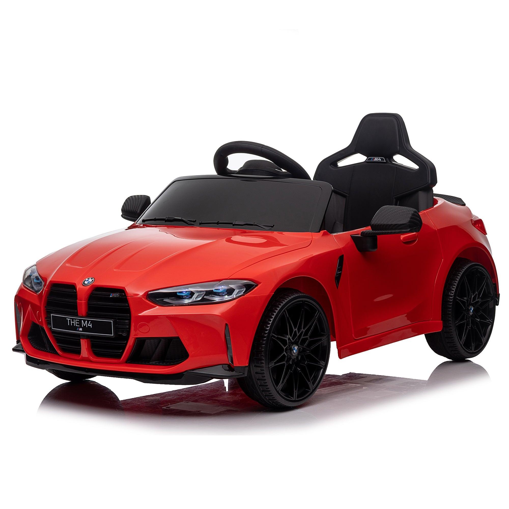 BMW M4 12v Kids ride on toy car 2.4G W/Parents Remote Control, Three speed adjustable, Power display, USB, MP3 , Bluetooth, LED light, Story, A handle with wheels and a pull, easy to carry LamCham