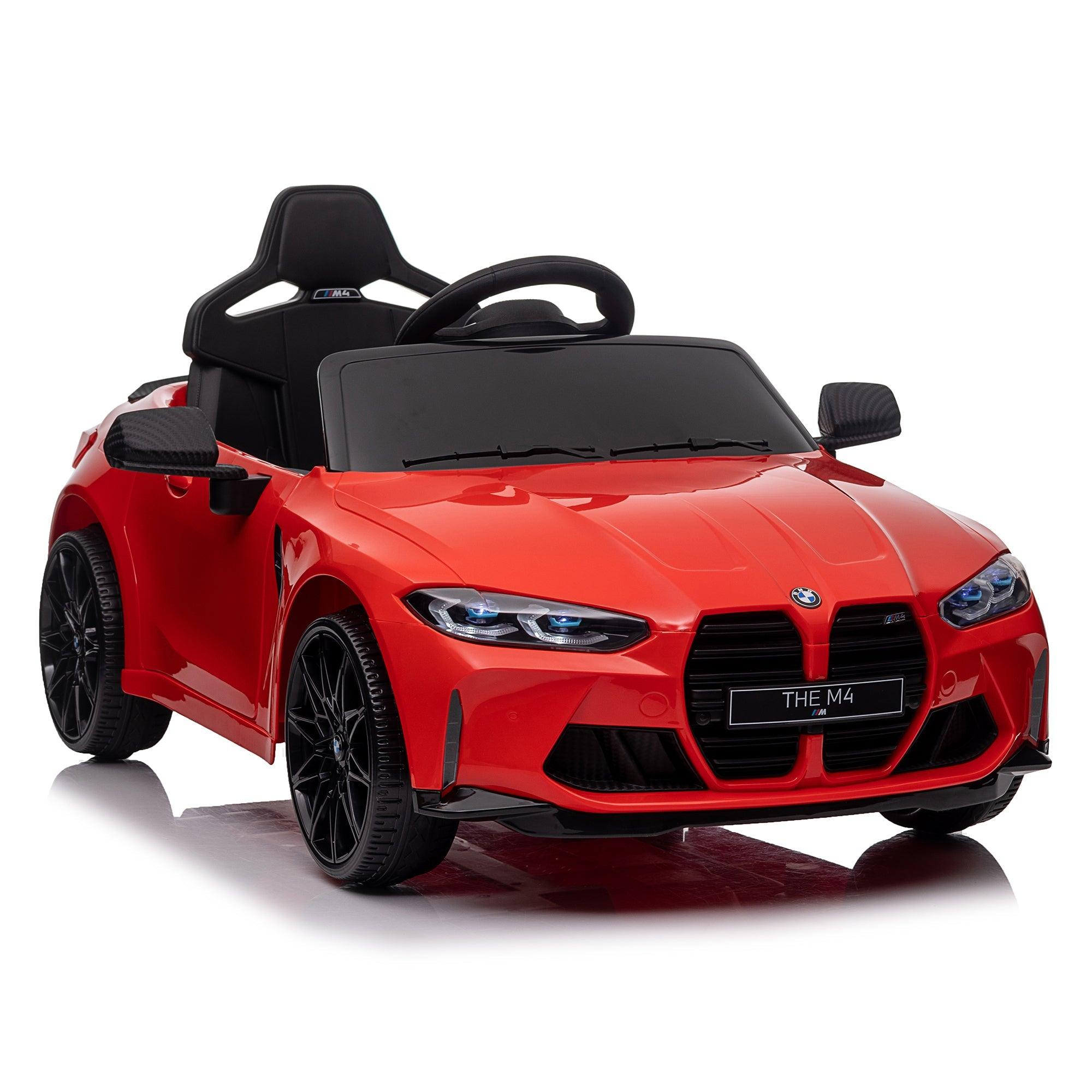 BMW M4 12v Kids ride on toy car 2.4G W/Parents Remote Control, Three speed adjustable, Power display, USB, MP3 , Bluetooth, LED light, Story, A handle with wheels and a pull, easy to carry LamCham