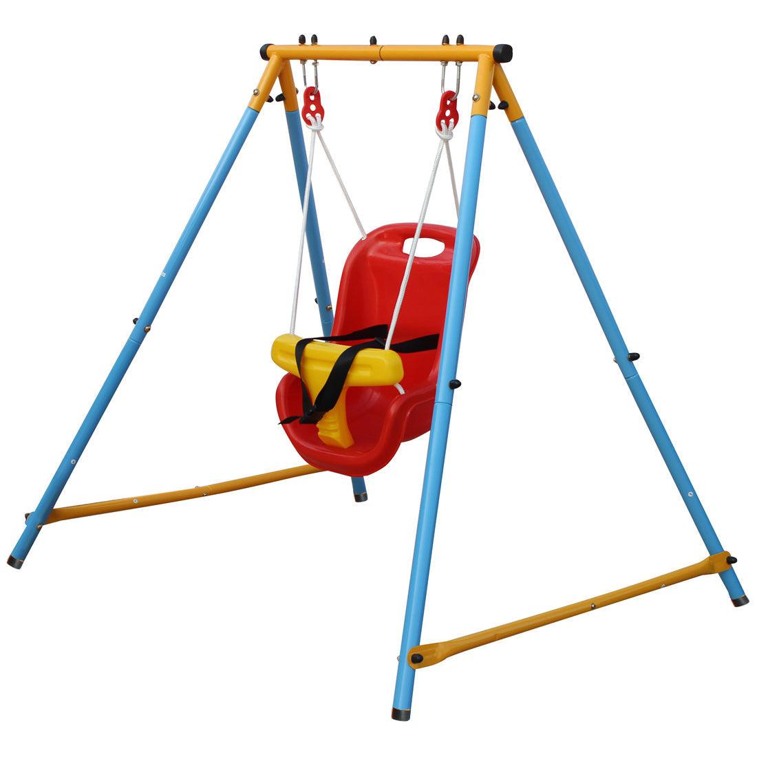 Baby Toddler Indoor/Outdoor Metal Swing Set with Safety Belt for Backyard LamCham