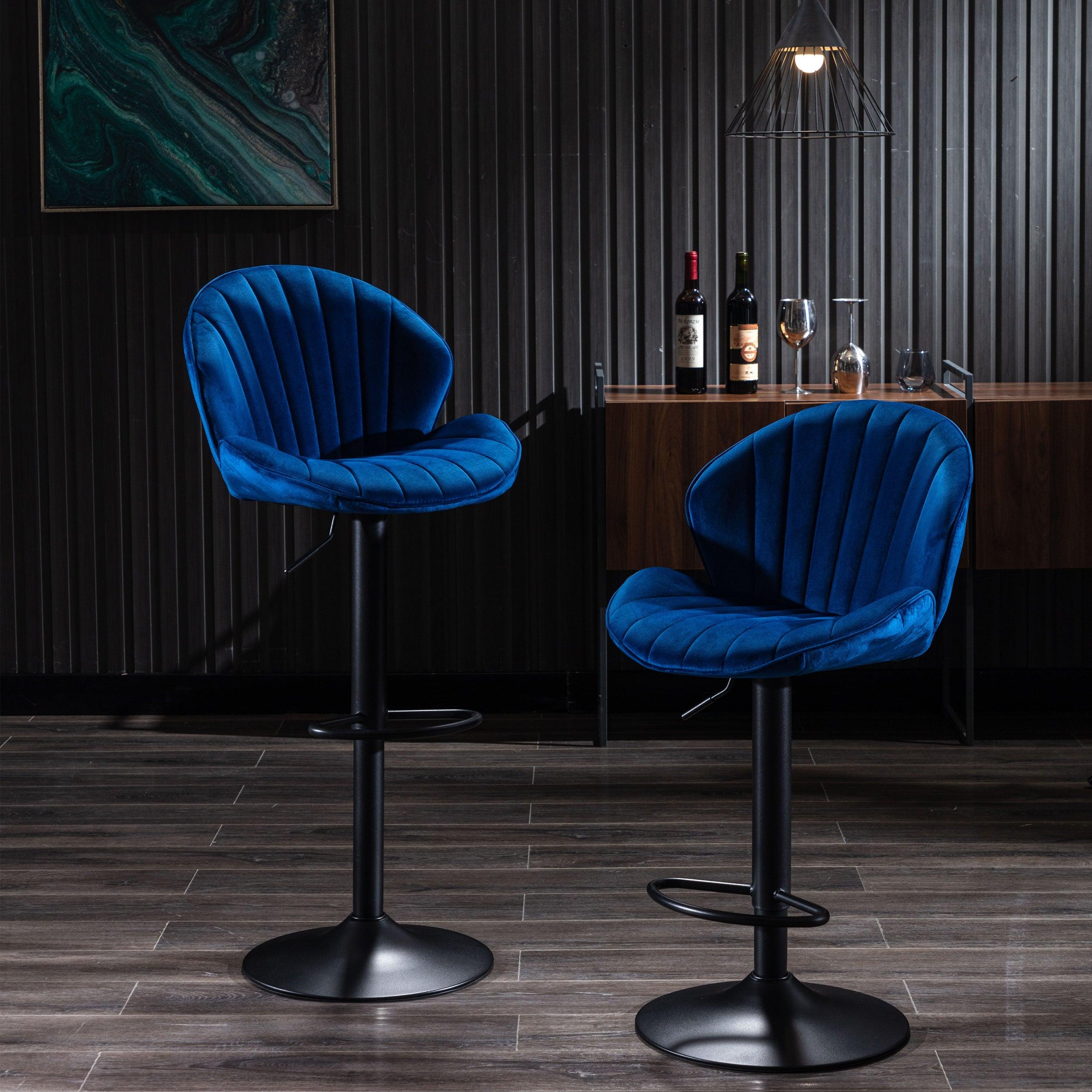 Bar Stools Set of 2 - Adjustable Barstools with Back and Footrest, Counter Height Bar Chairs for Kitchen, Pub -Blue LamCham