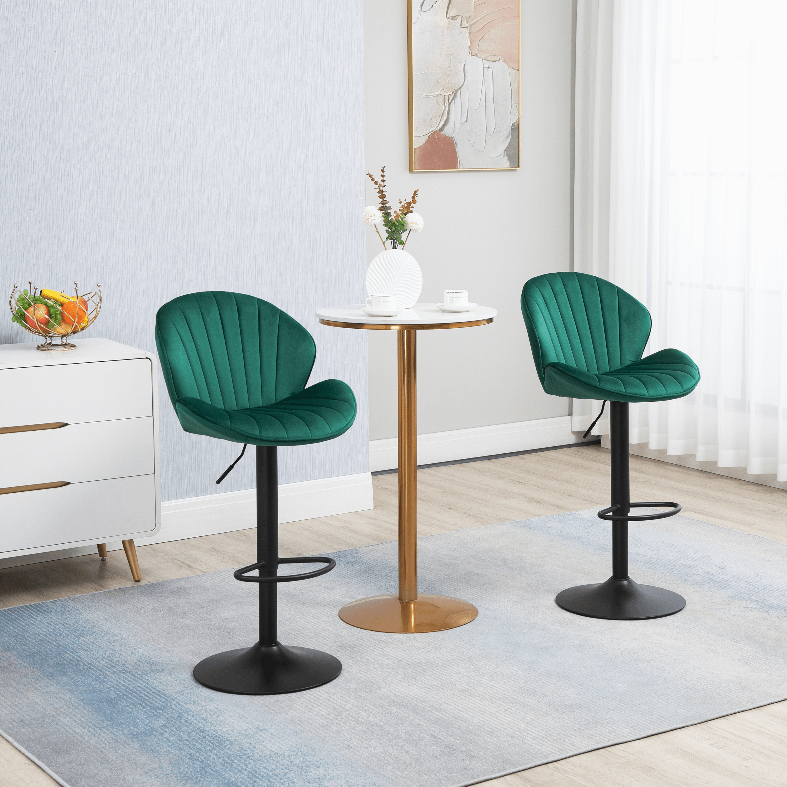 Bar Stools Set of 2 - Adjustable Barstools with Back and Footrest, Counter Height Bar Chairs for Kitchen, Pub -Green LamCham