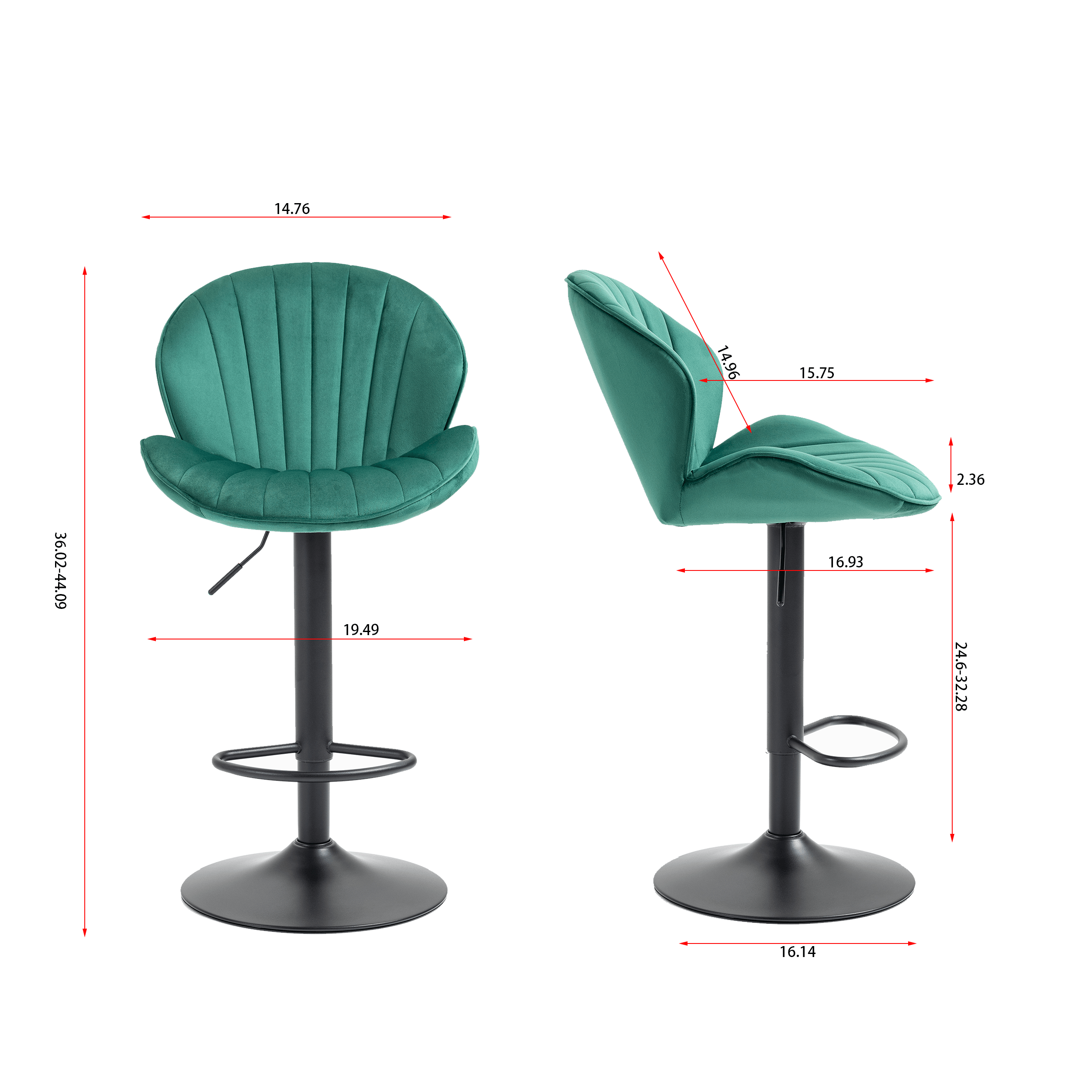 Bar Stools Set of 2 - Adjustable Barstools with Back and Footrest, Counter Height Bar Chairs for Kitchen, Pub -Green LamCham