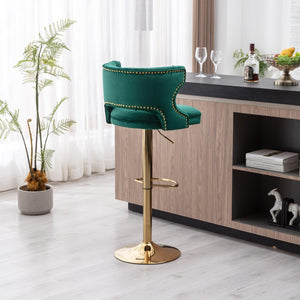 Bar Stools With Back And Footrest Counter Height Dining Chairs-Velvet Green-2PCS/SET LamCham