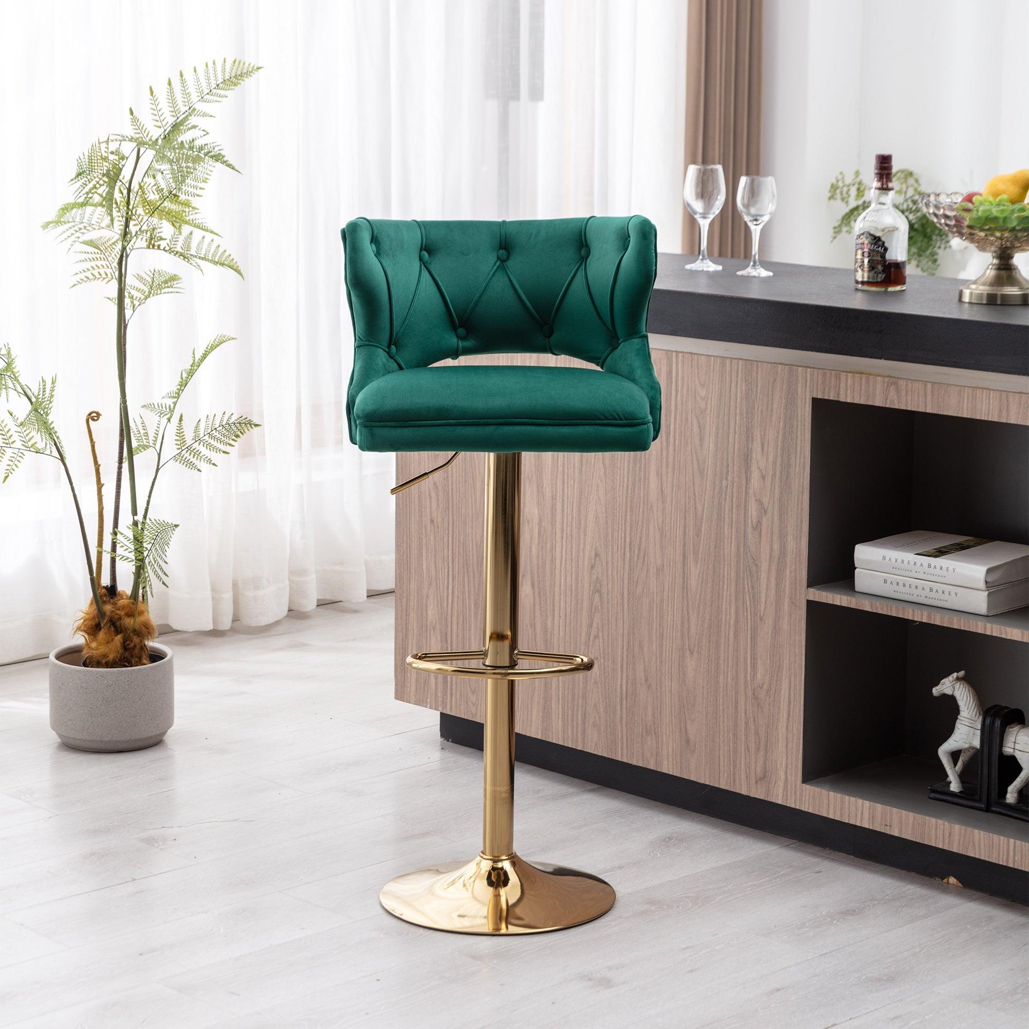 Bar Stools With Back And Footrest Counter Height Dining Chairs-Velvet Green-2PCS/SET LamCham