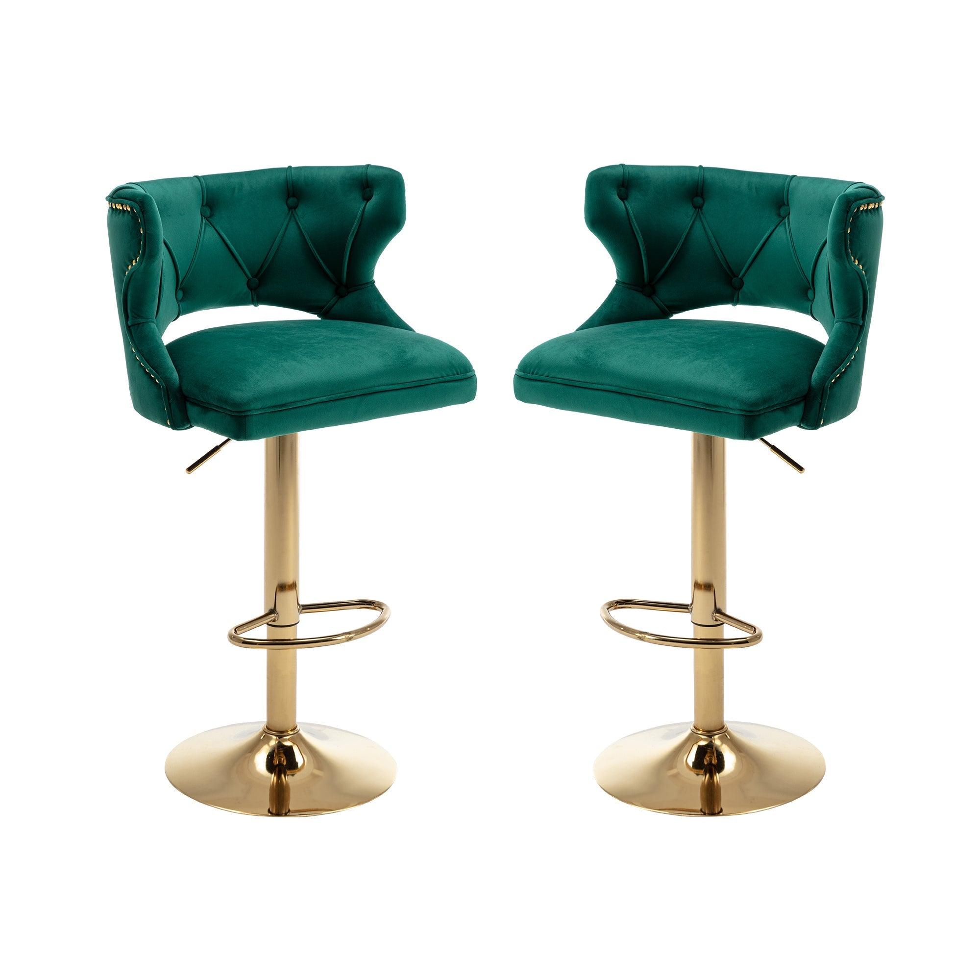 Bar Stools With Back And Footrest Counter Height Dining Chairs-Velvet Green-2PCS/SET LamCham