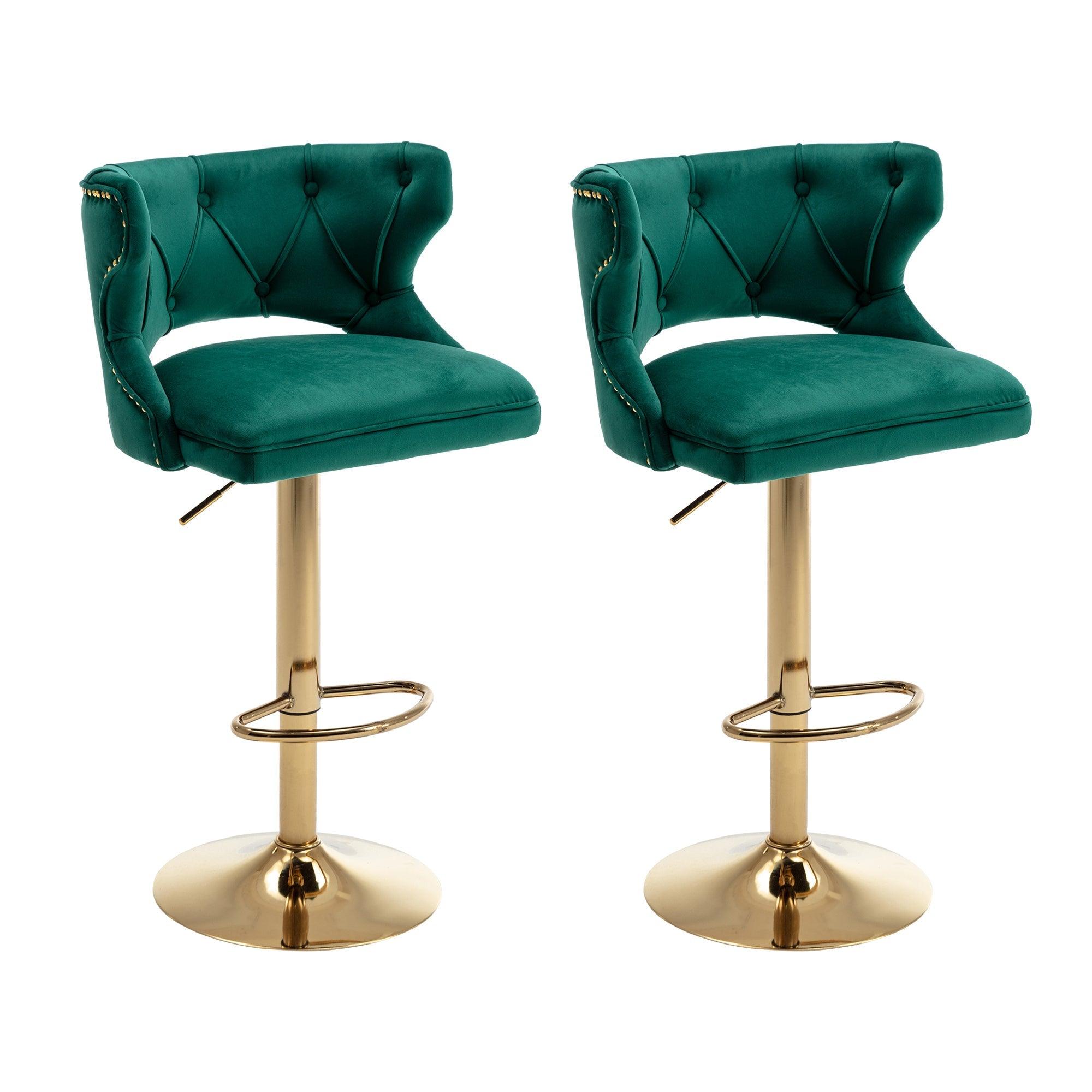 Bar Stools With Back And Footrest Counter Height Dining Chairs-Velvet Green-2PCS/SET LamCham