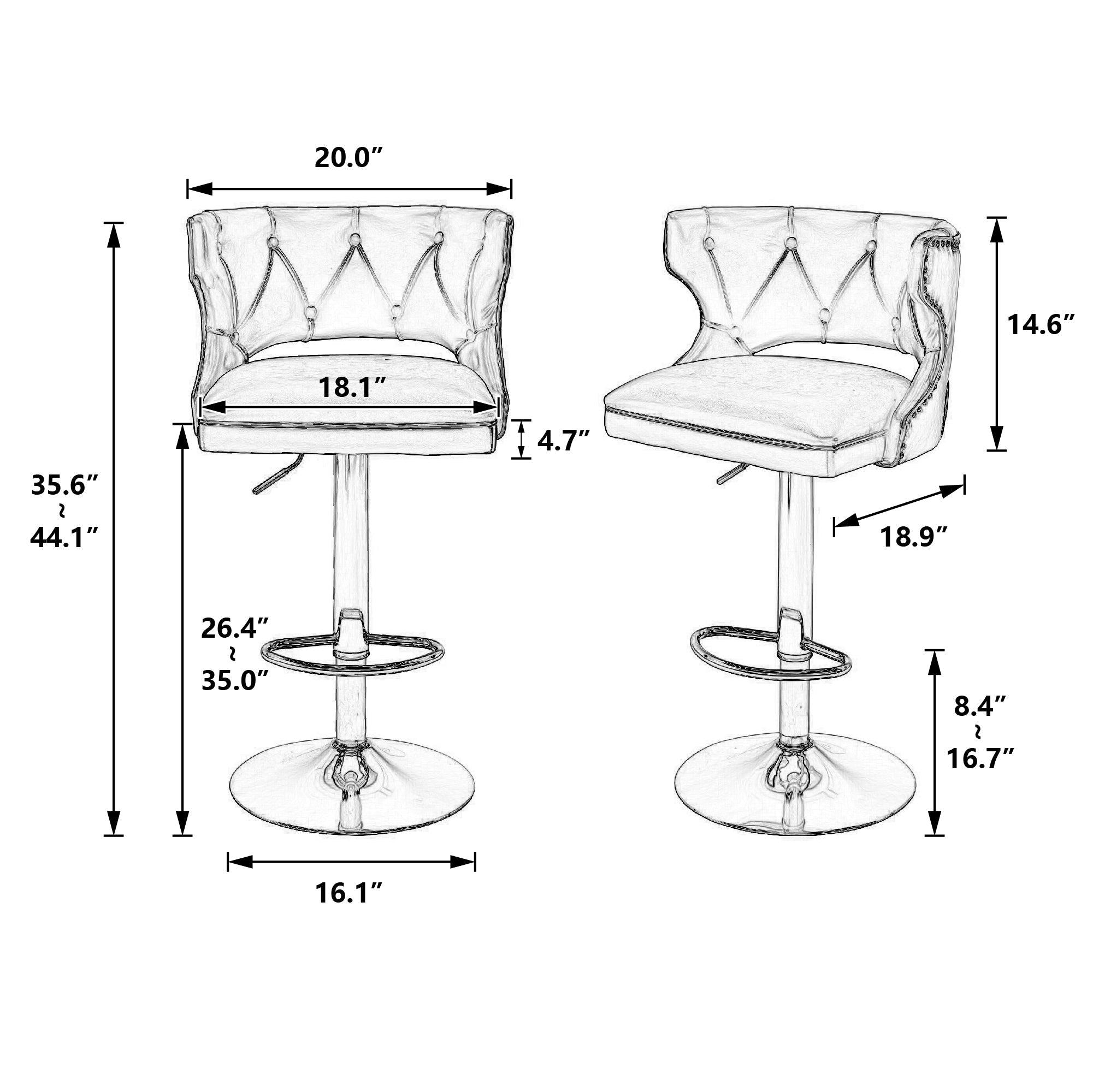 Bar Stools With Back And Footrest Counter Height Dining Chairs-Velvet Green-2PCS/SET LamCham