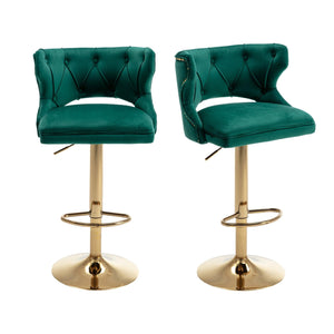 Bar Stools With Back And Footrest Counter Height Dining Chairs-Velvet Green-2PCS/SET LamCham