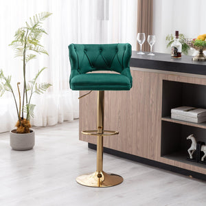 Bar Stools With Back and Footrest Counter Height Dining Chairs-Velvet Green-2PCS/SET LamCham