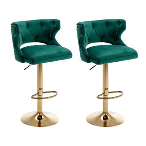 Bar Stools With Back and Footrest Counter Height Dining Chairs-Velvet Green-2PCS/SET LamCham