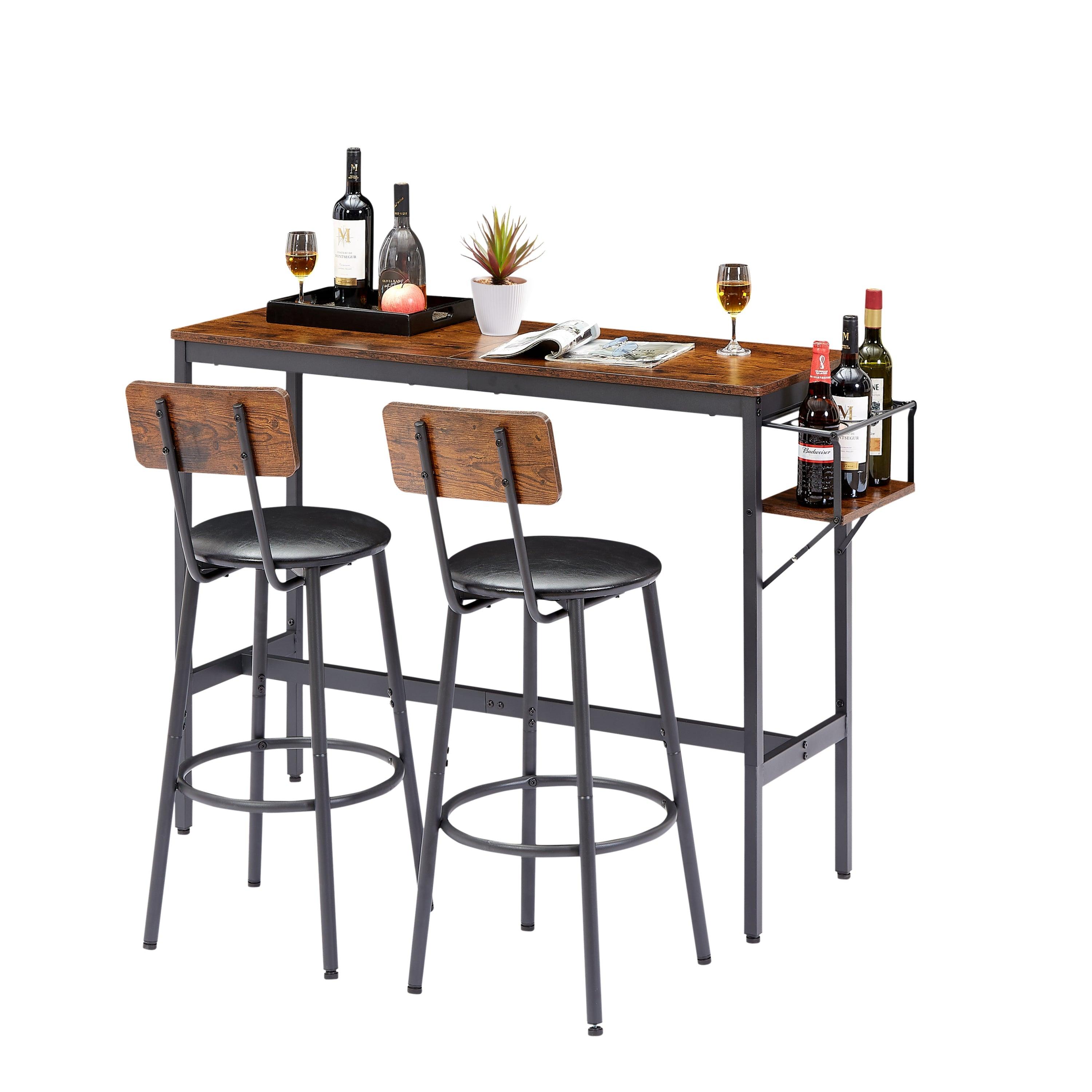 Bar Table Set With Wine Bottle Storage Rack. Rustic Brown, 47.24'' L X 15.75'' W X 35.43'' H. LamCham