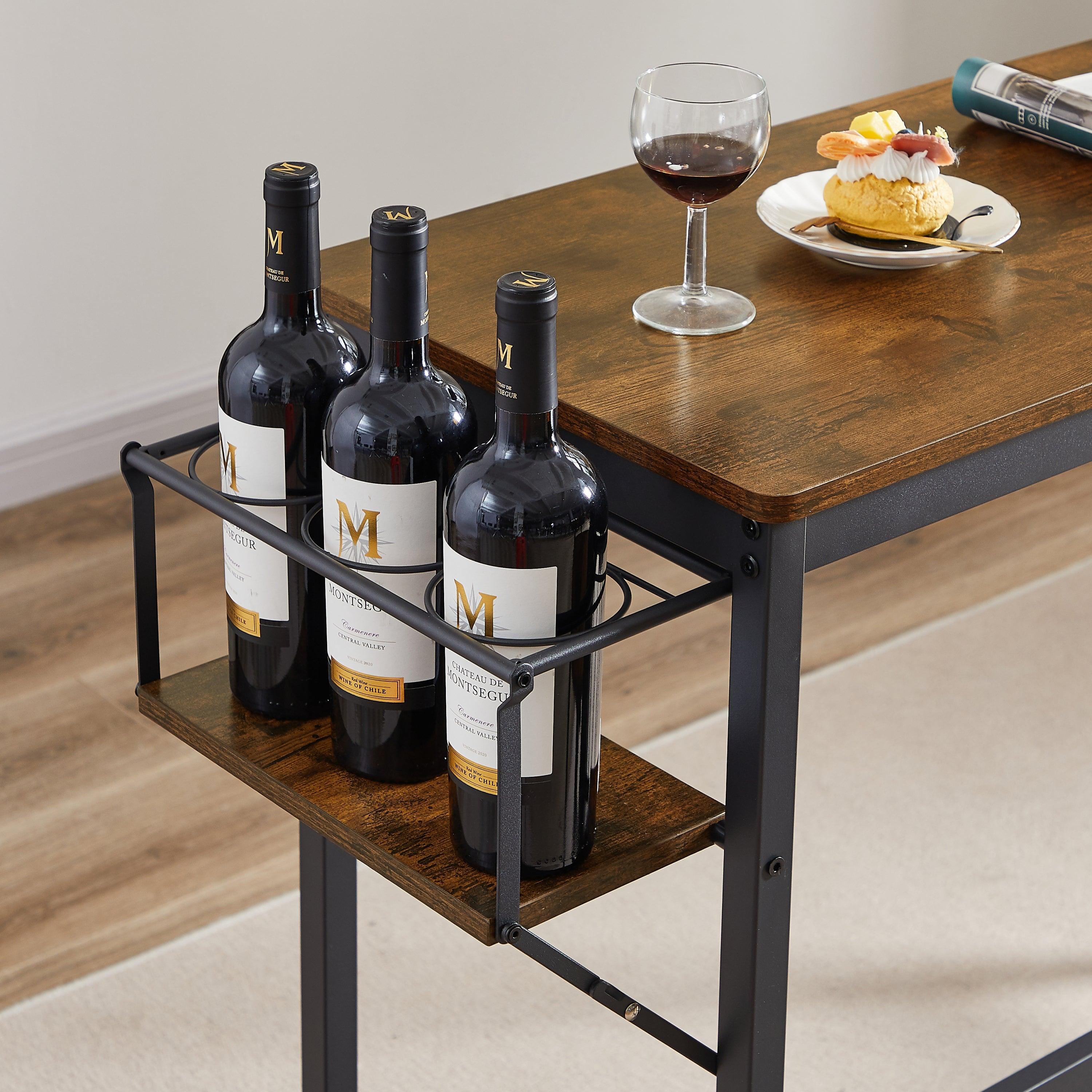 Bar Table Set With Wine Bottle Storage Rack. Rustic Brown, 47.24'' L X 15.75'' W X 35.43'' H. LamCham