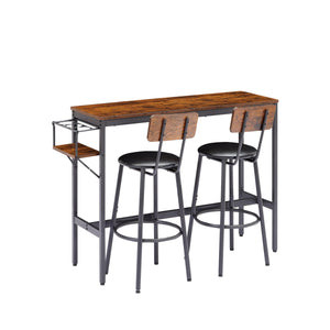 Bar Table Set With Wine Bottle Storage Rack. Rustic Brown, 47.24'' L X 15.75'' W X 35.43'' H. LamCham