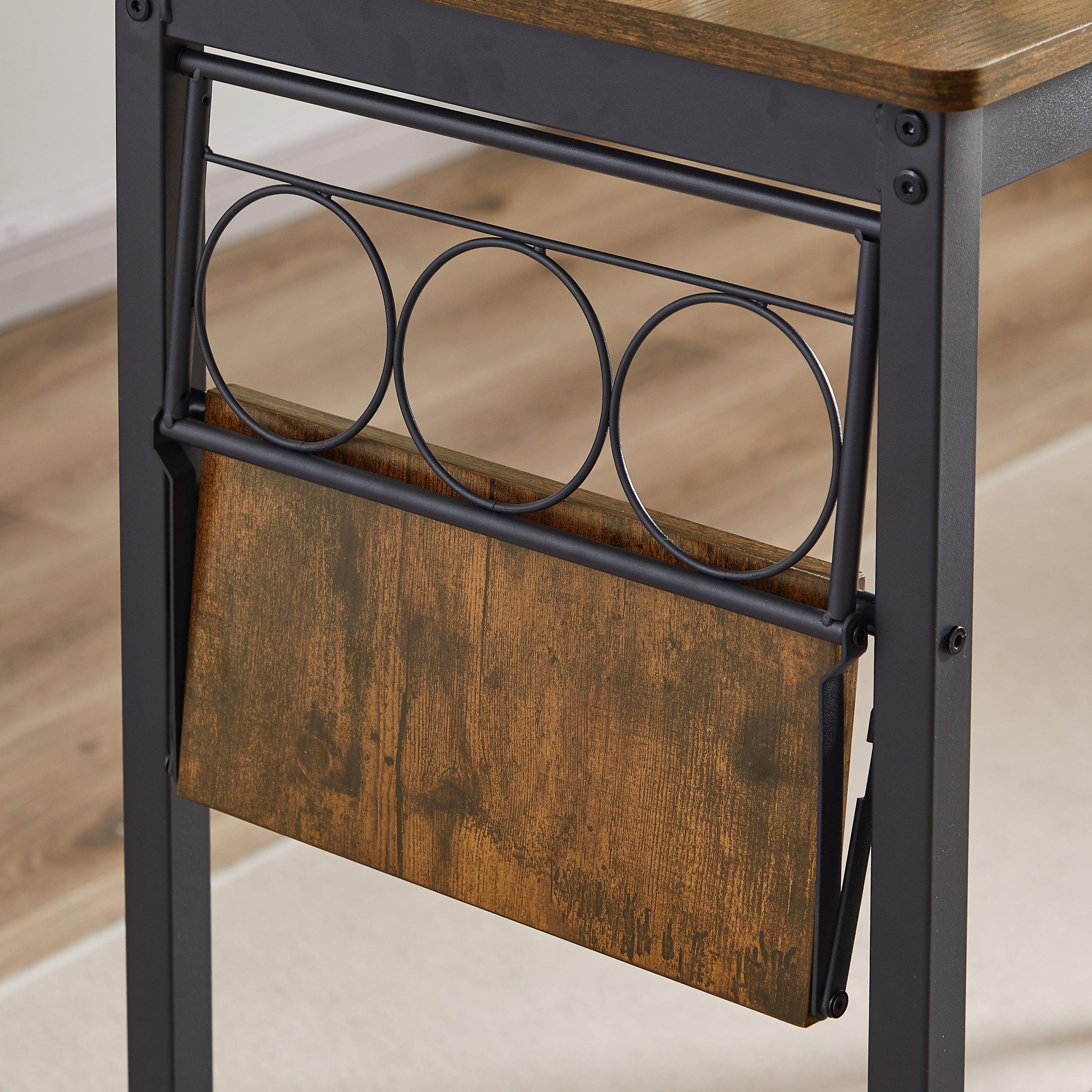 Bar Table Set With Wine Bottle Storage Rack. Rustic Brown, 47.24'' L X 15.75'' W X 35.43'' H. LamCham