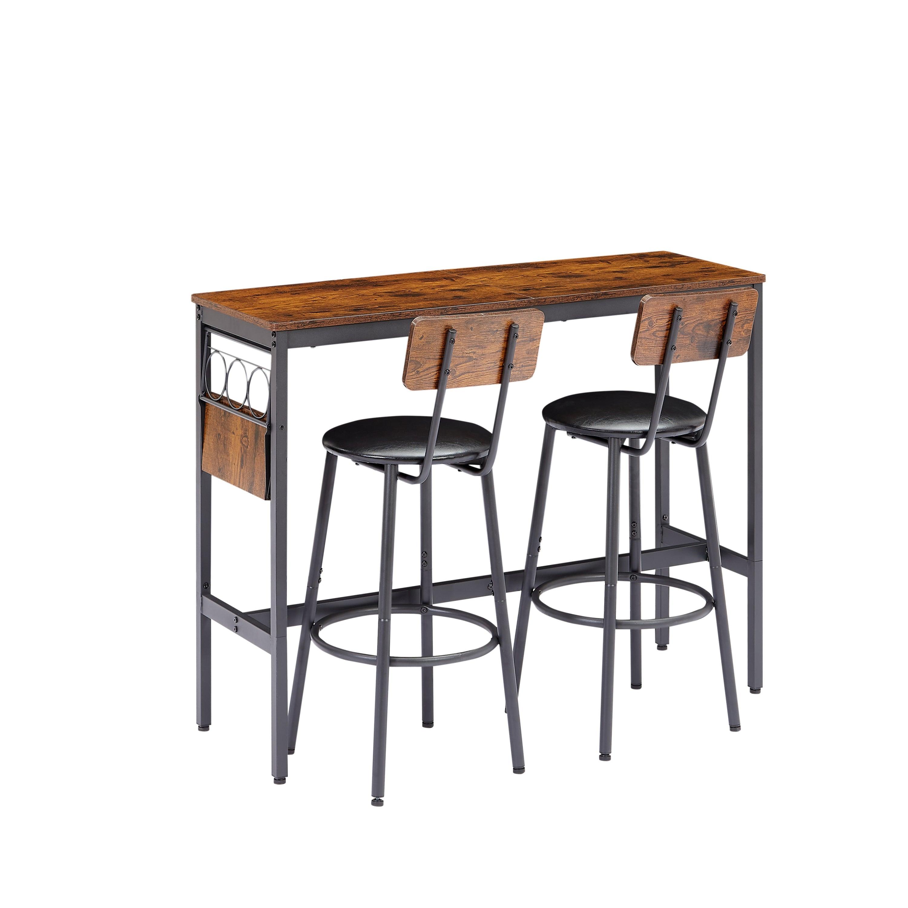 Bar Table Set With Wine Bottle Storage Rack. Rustic Brown, 47.24'' L X 15.75'' W X 35.43'' H. LamCham