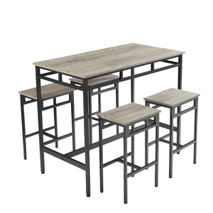 Bar table set 5PC Dinging table set with high stools, structural strengthening, industrial style, Gray LamCham