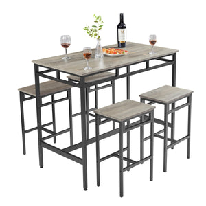 Bar table set 5PC Dinging table set with high stools, structural strengthening, industrial style, Gray LamCham