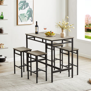 Bar table set 5PC Dinging table set with high stools, structural strengthening, industrial style, Gray LamCham