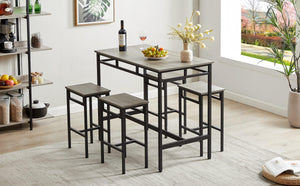 Bar table set 5PC Dinging table set with high stools, structural strengthening, industrial style, Gray LamCham