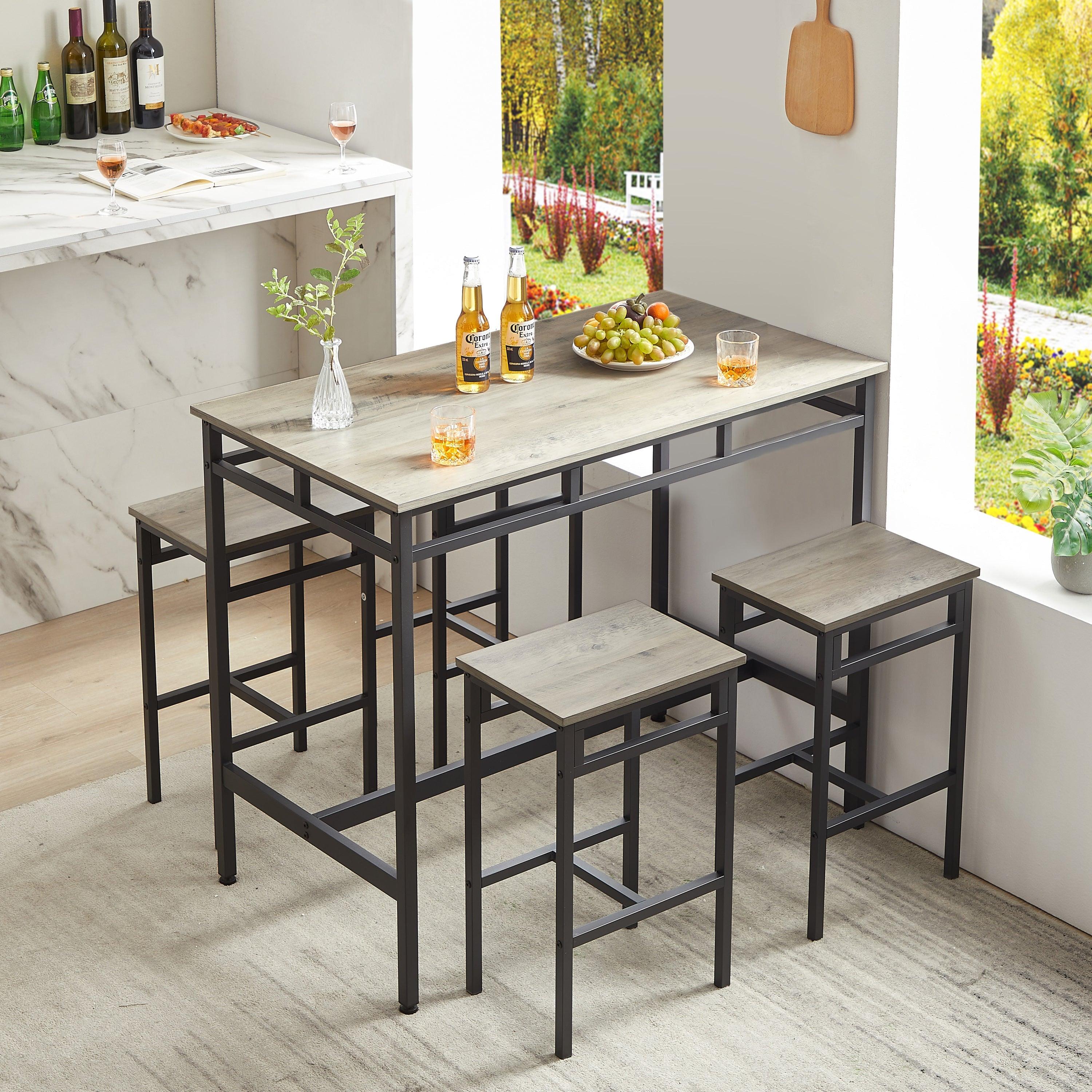 Bar table set 5PC Dinging table set with high stools, structural strengthening, industrial style, Gray LamCham