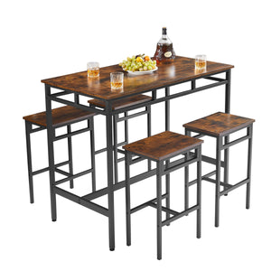 Bar table set 5PC Dinging table set with high stools, structural strengthening, industrial style, Rustic Brown LamCham