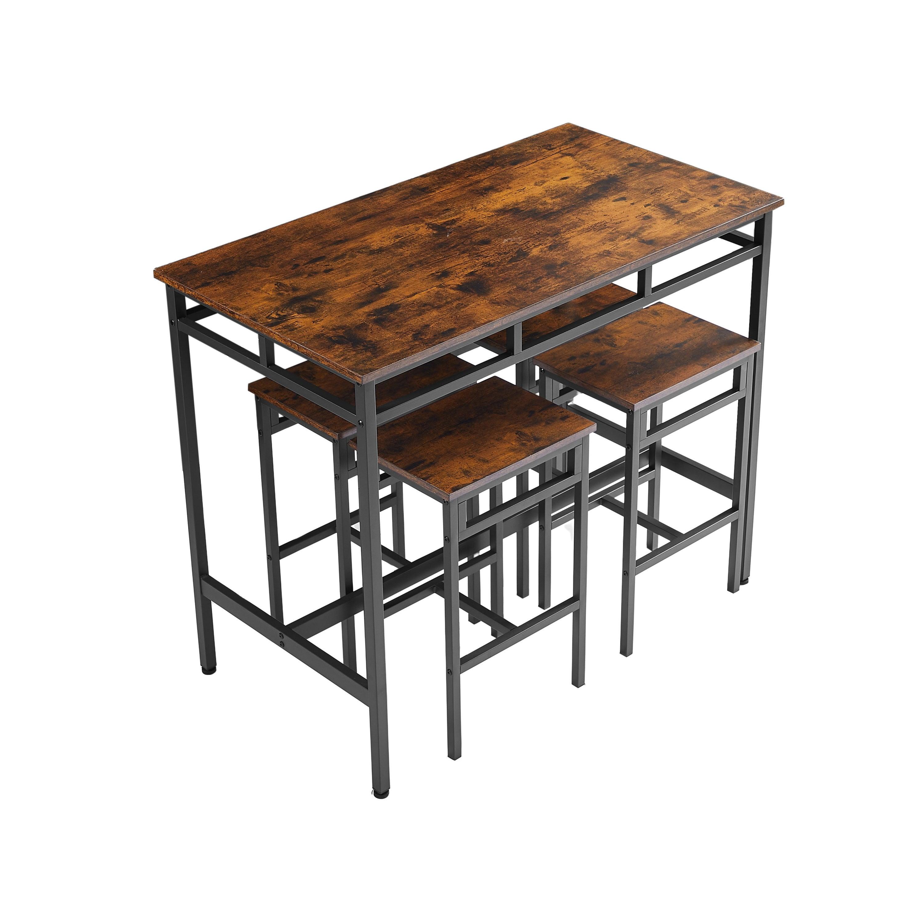 Bar table set 5PC Dinging table set with high stools, structural strengthening, industrial style, Rustic Brown LamCham