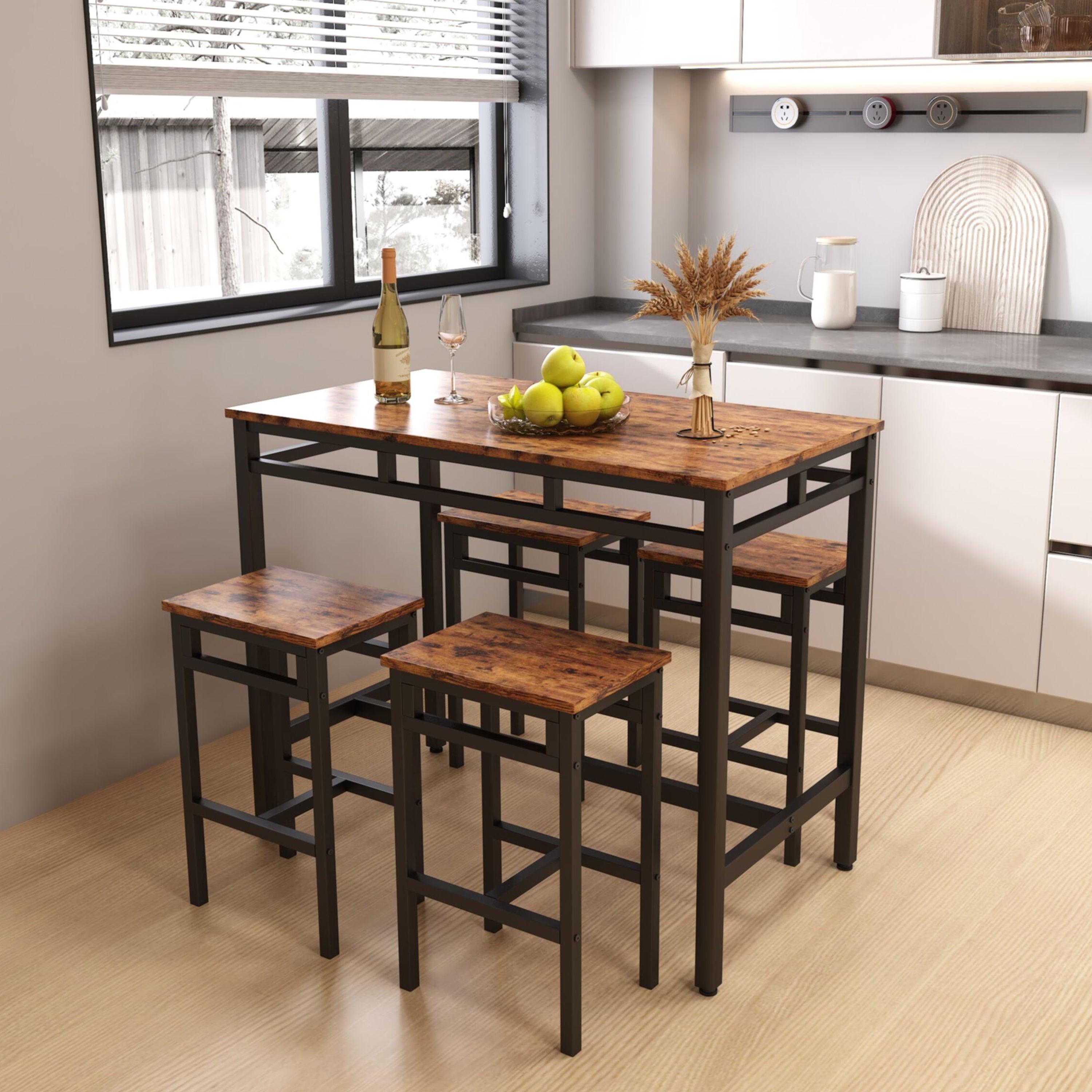 Bar table set 5PC Dinging table set with high stools, structural strengthening, industrial style, Rustic Brown LamCham