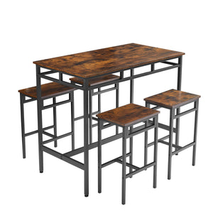 Bar table set 5PC Dinging table set with high stools, structural strengthening, industrial style, Rustic Brown LamCham