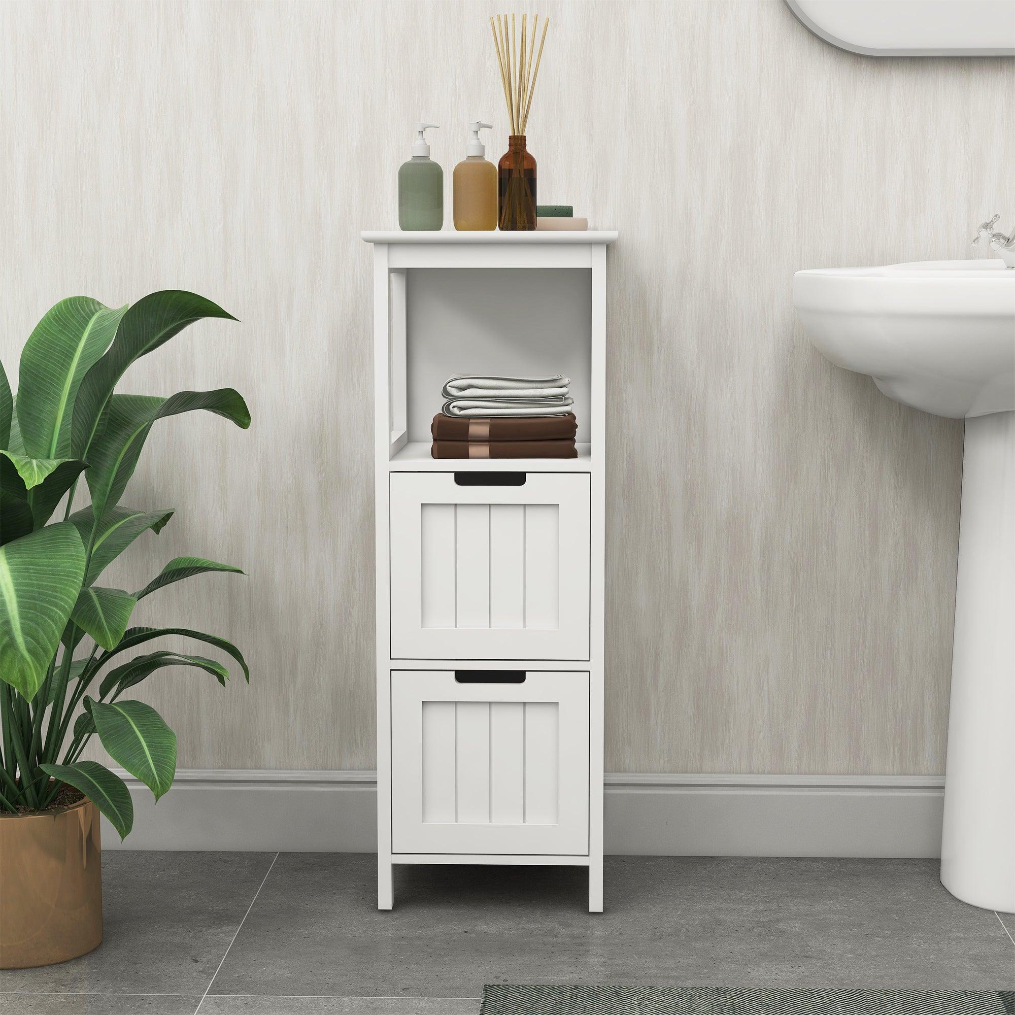 Bathroom Floor Cabinet with 2 Drawers and 1 Storage Shelf, Freestanding Organizer Cabinet, White LamCham