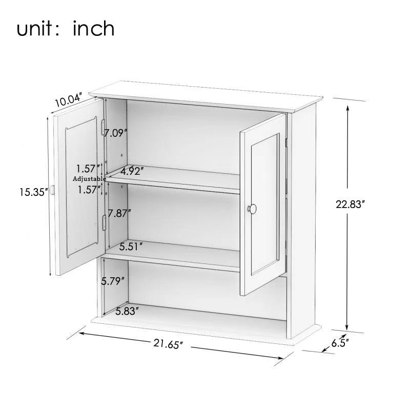 Bathroom Wall Cabinet with Doule Mirror Doors and Shelvs LamCham