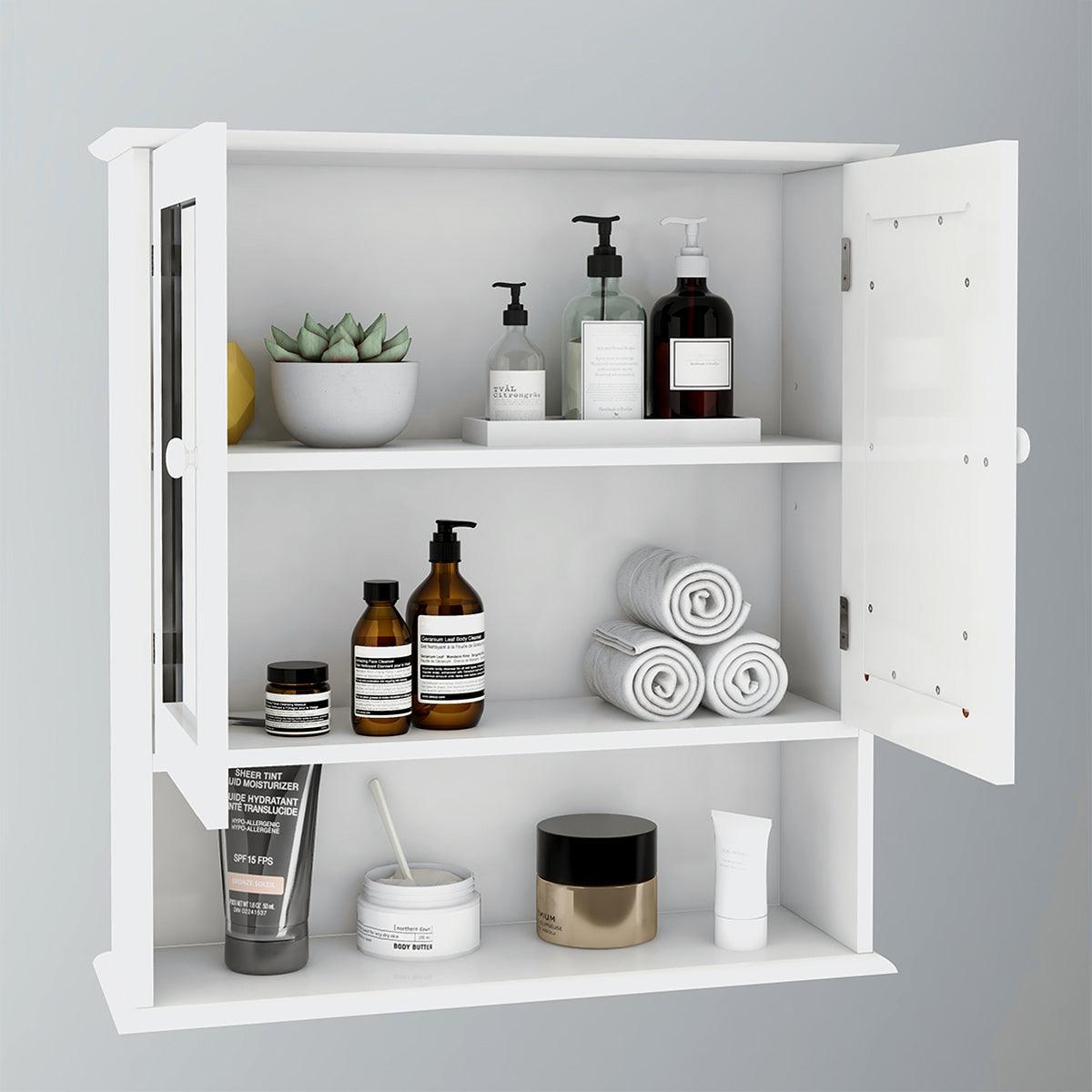 Bathroom Wall Cabinet with Doule Mirror Doors and Shelvs LamCham