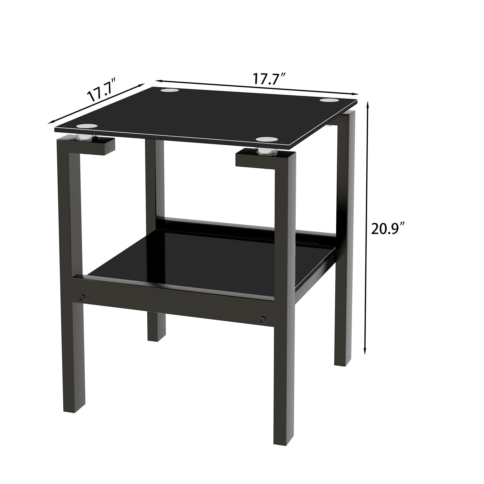 Black Glass Clear Side & End Table, 2-Tier Space End Table, Corner Table LamCham