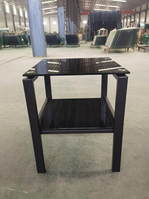 Black Glass Clear Side & End Table, 2-Tier Space End Table, Corner Table LamCham