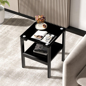 Black Glass Clear Side & End Table, 2-Tier Space End Table, Corner Table LamCham